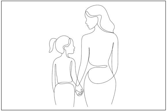 Back View Mom Daughter Line Art Review