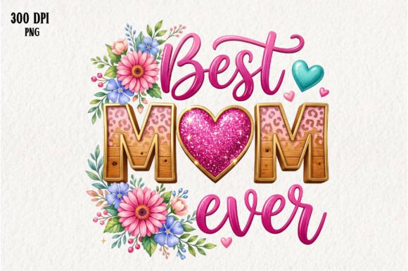 Best Mom Ever Glitter PNG for Embroidery