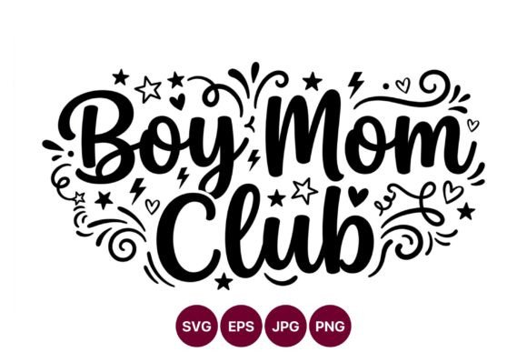 Boy Mom Club Script Lettering with Stars