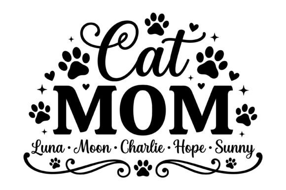 Cat Mom Paw Print Typography Design