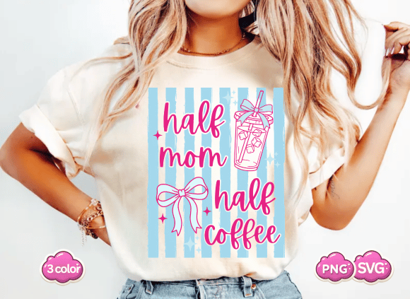 Half Mom Half Coffee: A Striped Delight for Embroidery