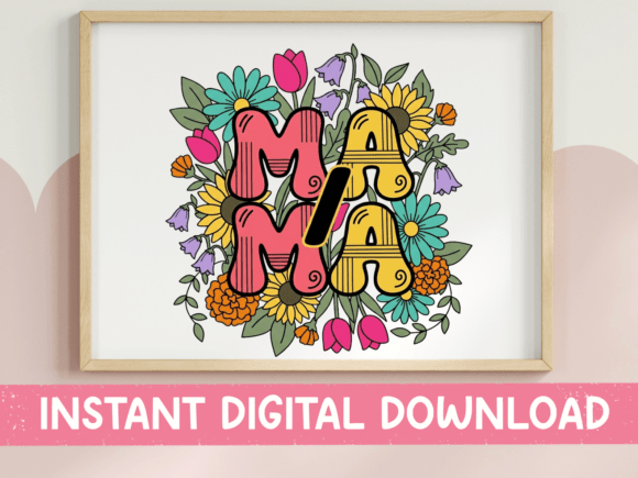 Retro Floral 'Mama' Design for Embroidery Projects