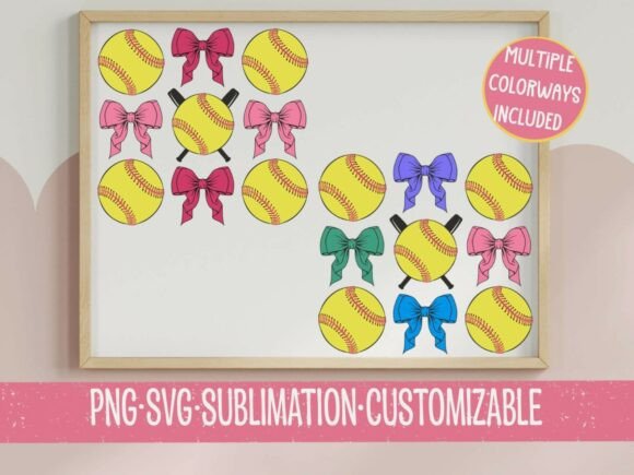 Softball Bow Bundle SVG PNG for Embroidery